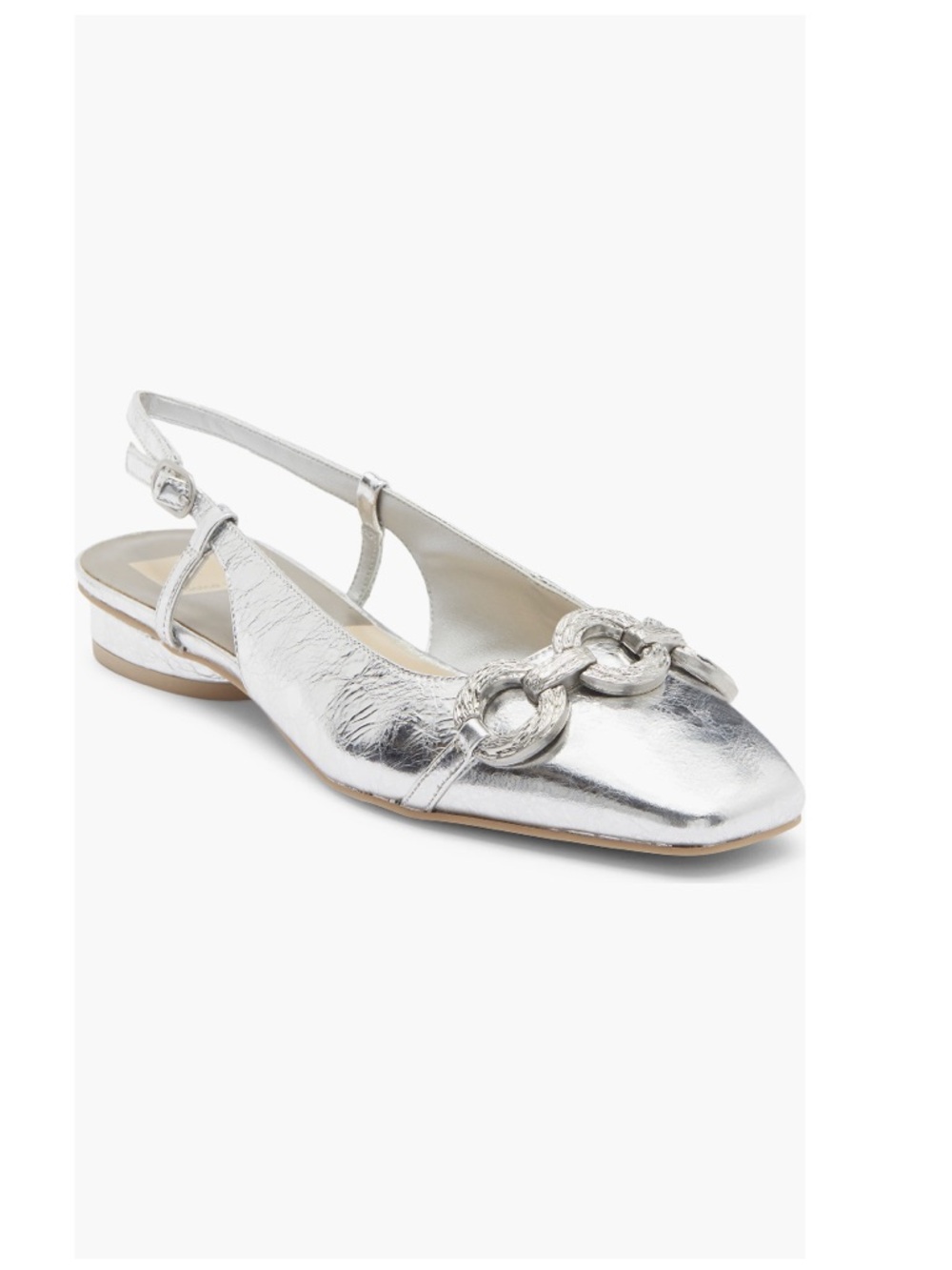 Dolce Vita Ramano Slingback Flats Shiny Silver Leather Women’s Size 8